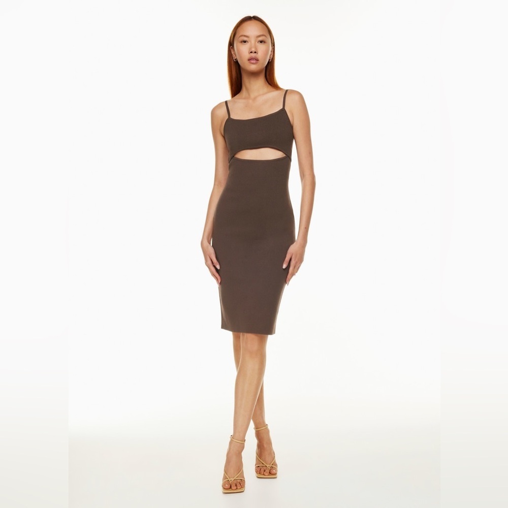 Babaton Aritzia Fissure Sculpt Knit Cut-Out Midi Mocha Brown Dress